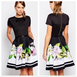 Ted Baker Black and White Floral Mini Dress